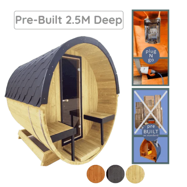 2.5m Barrel Sauna Pre-Assembled