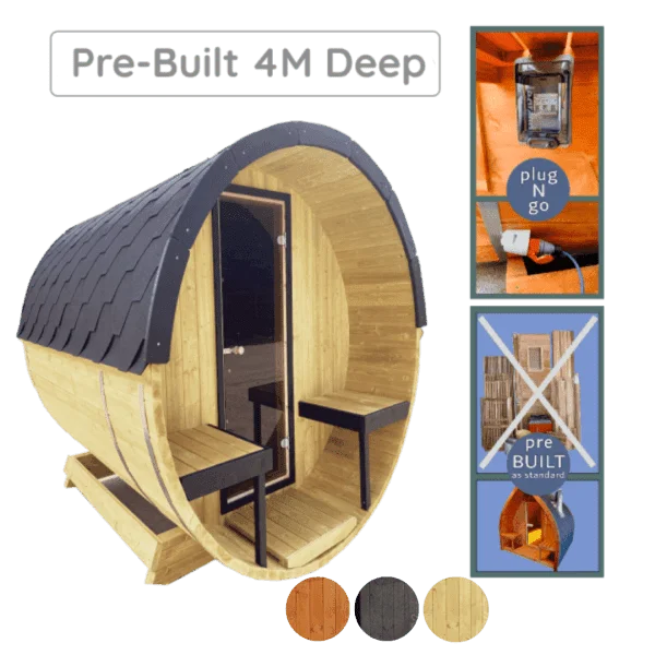 4m Barrel Sauna: Pre-Assembled Luxury Outdoor Sauna
